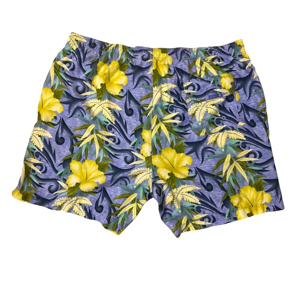 Tommy Bahama Mens XL Blue Yellow Tropical Bamboo Mesh Swim Trunks Shorts‎